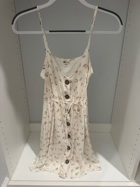 Billabong Floral Button-Front Cream Sundress with Tie Waist XS